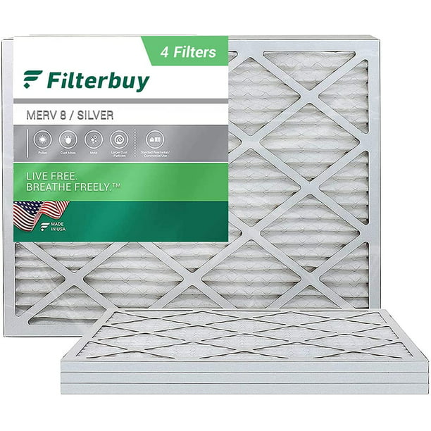 16" x 16" x 2" Pleated Furnace Air Filter MERV 8; 4pk